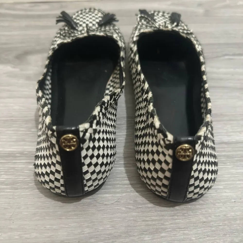 TORY BURCH Russell Black White Check Loafer Soft Leather Flats